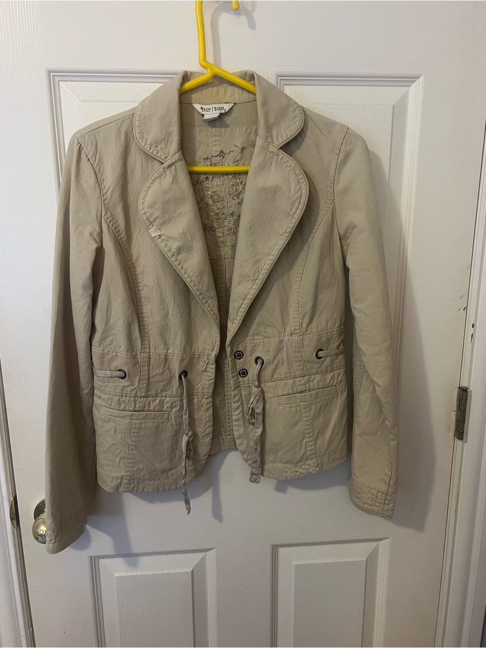 White House Black Market Beige Drawstring Cotton-Blend Blazer Jacket